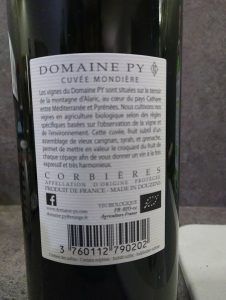 Cuvée Mondière 2017 du Domaine Py (contre-étiquette)