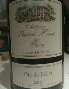 Cuvée Tête de Bélier 2016 du Chateau Puech Haut (étiquette)